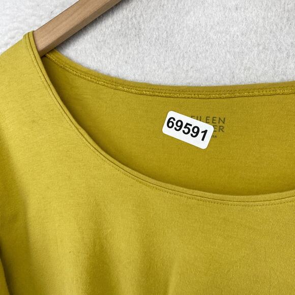 EILEEN FISHER Top L Cotton Interlock Jersey Scoop Neck 3/4 Sleeve Yellow USA - Picture 10 of 10